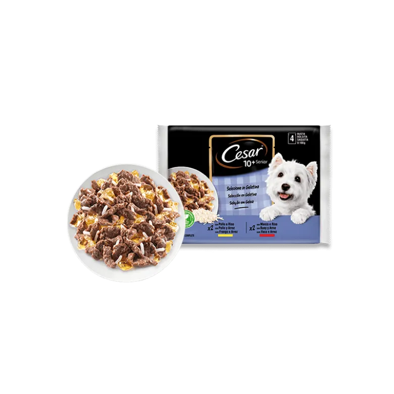 Cesar Senior Selección Carne y Arroz en Gelatina 4 x 100g