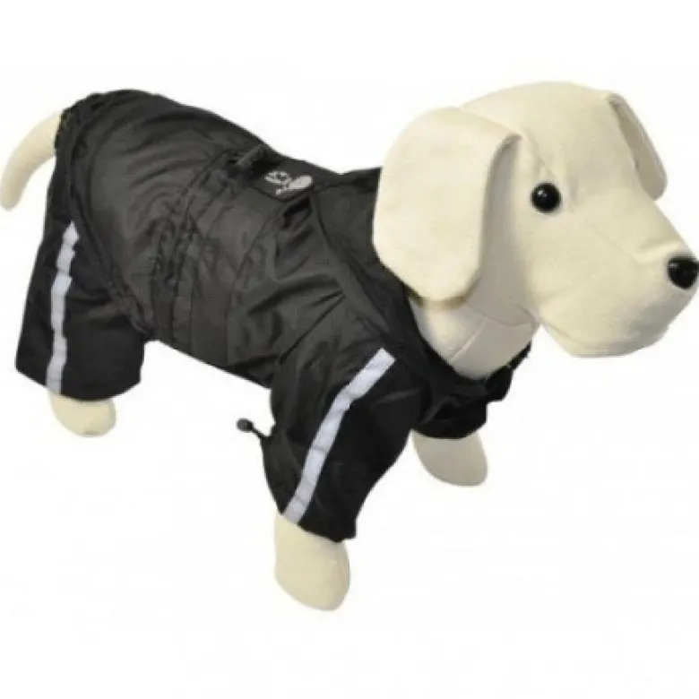 Chubasquero Negro Bandas Reflectantes con Patas para Perros