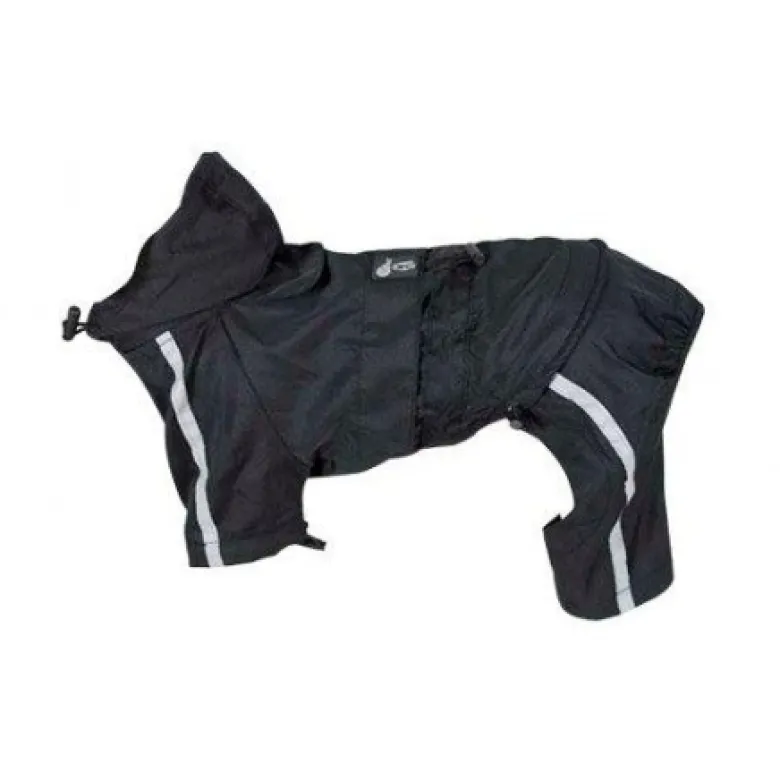 Chubasquero Negro Bandas Reflectantes con Patas para Perros