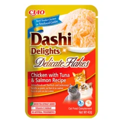 Dashi Delights Delicate Flakes Pollo con Atún y Salmón para Gatos 40g