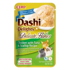 Dashi Delights Delicate Flakes Pollo con Atún y Vieira para Gatos 40g