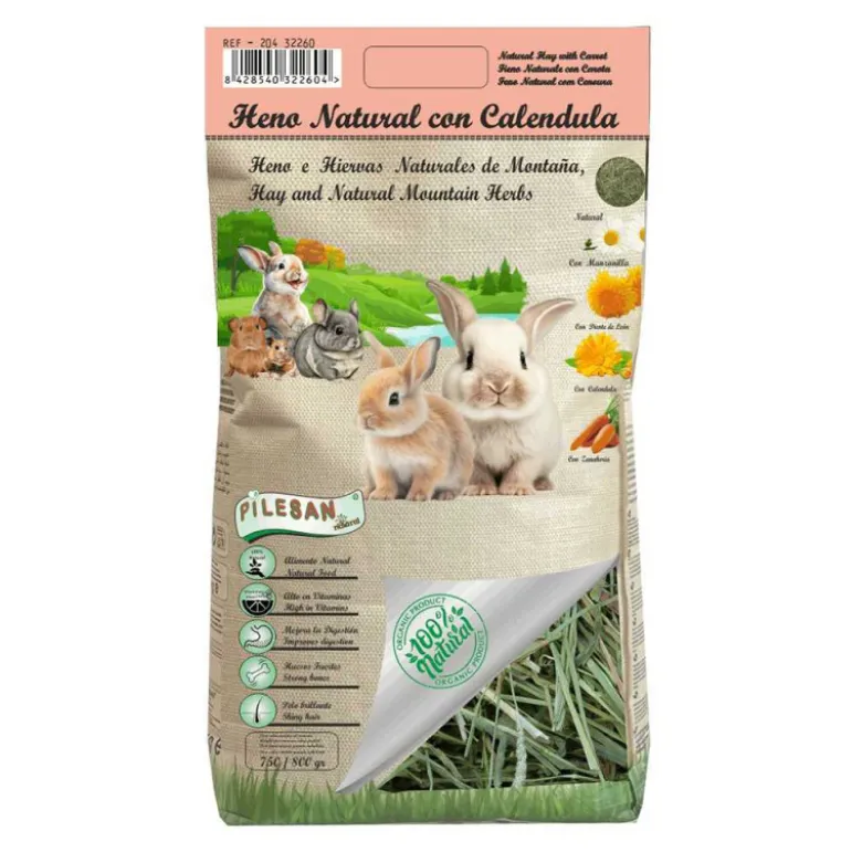 Heno Natural con Caléndula para Roedores y Conejos 800g