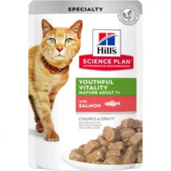 Hills Science Plan feline adult Senior Vitality 7+ salmón sobre