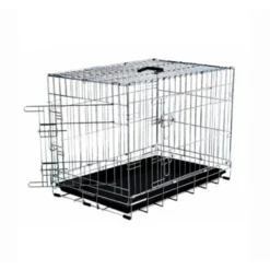 Jaula Plegable Doble Cromado Zinc Barrotes Anchos Bandeja Plástico para Perros