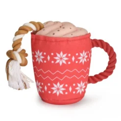 Juguete Navideño Taza de Poliéster y Cuerda 15cm para Perros