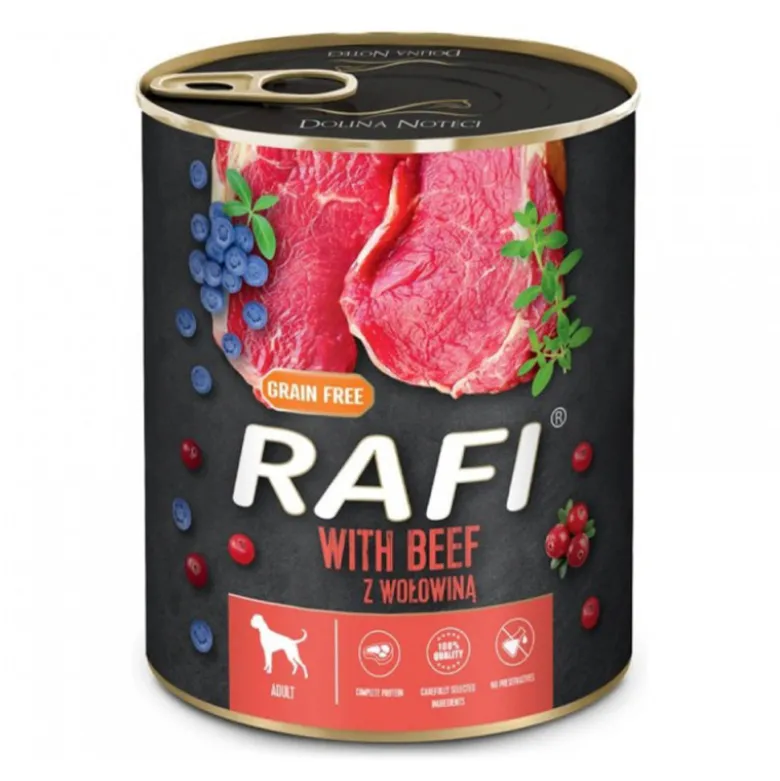 Lata Rafi Húmedo de Ternera y Arándanos para Perros