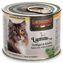 Leonardo Superior Selection Cordero con Ave y Calabaza Lata 200g para Gatos