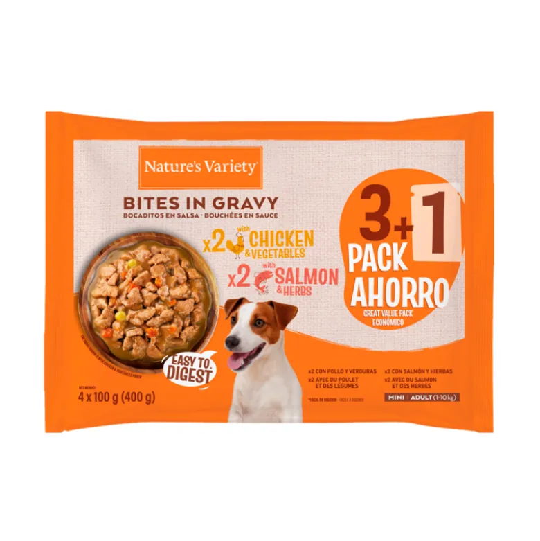 Nature's Variety Bocaditos en Salsa Flowp de Pollo y Salmón para Perros Mini