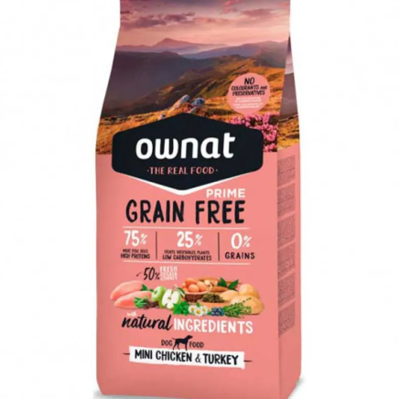 Ownat Prime Grain Free Mini Adult Pollo y Pavo pienso sin cereales