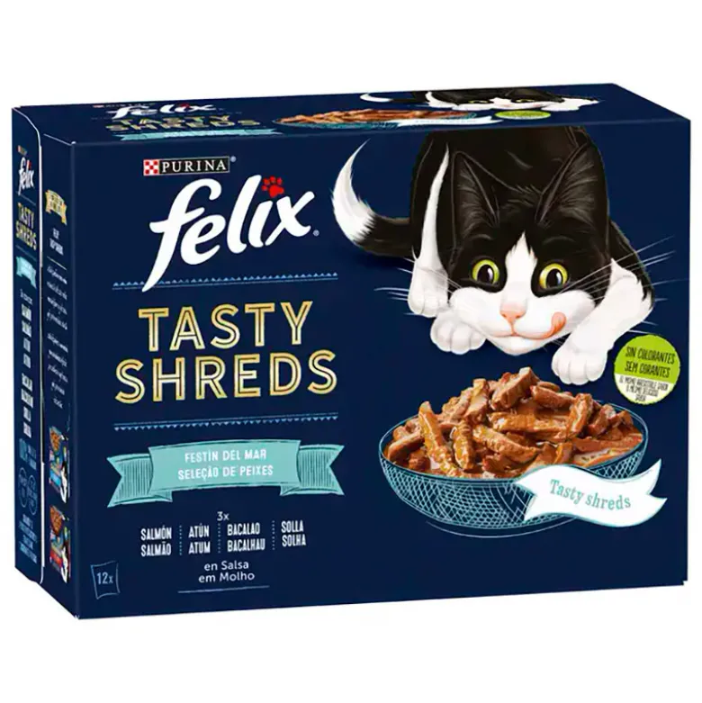 Purina Felix Tasty Shreds Festin del Mar 12x80g