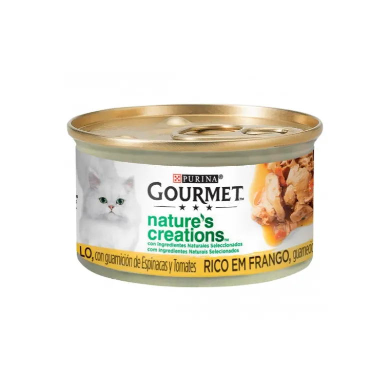 Purina Gourmet Nature's Creations Pollo con Espinacas y Tomates para Gatos 85g