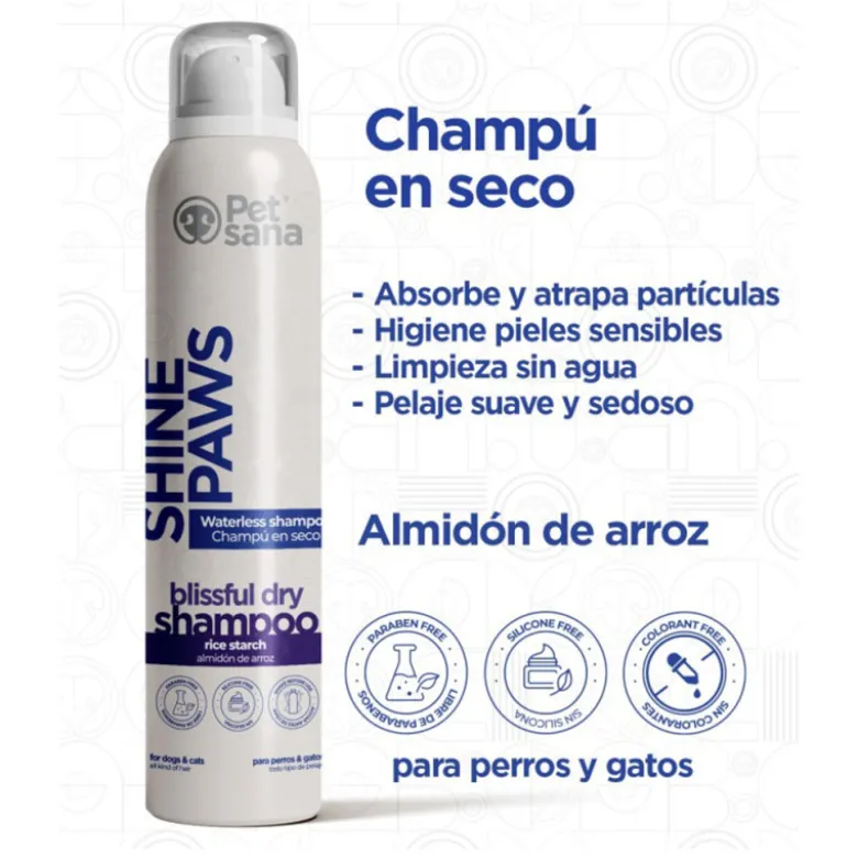Shine Paws Dry Champú en Seco PetSana para Perros y Gatos