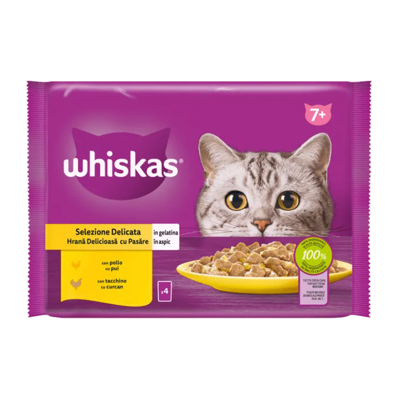 Whiskas 7+ Selección Aves en Gelatina para Gatos 4x85g