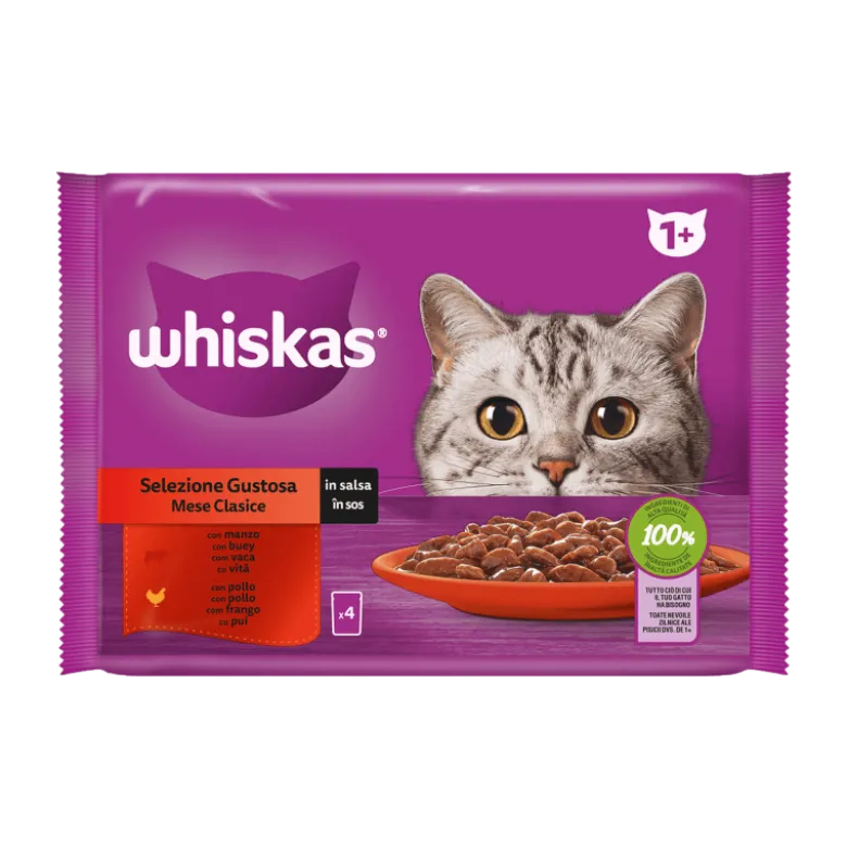 Whiskas 1+ Selección Carne en Salsa para Gatos 4x85g