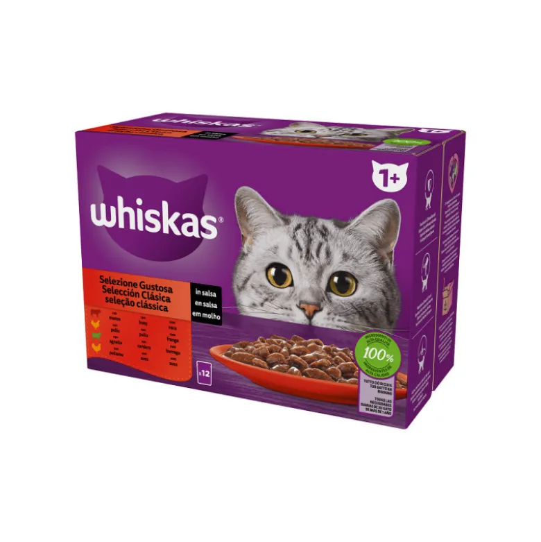Whiskas 1+ Selección Clásica Carne en Salsa para Gatos 12x85g