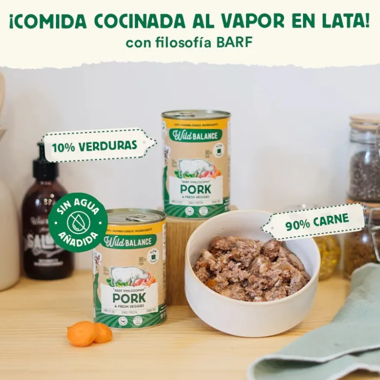 Wild Balance Menú Completo Cocinado al vapor Cerdo para Perros