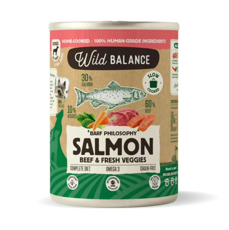 Wild Balance Menú Completo Cocinado al vapor Salmón y Ternera para Perros